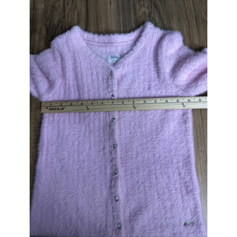 Justice Girls Size L(12/14) Button Up Sweater‎ Pink Furry Cute